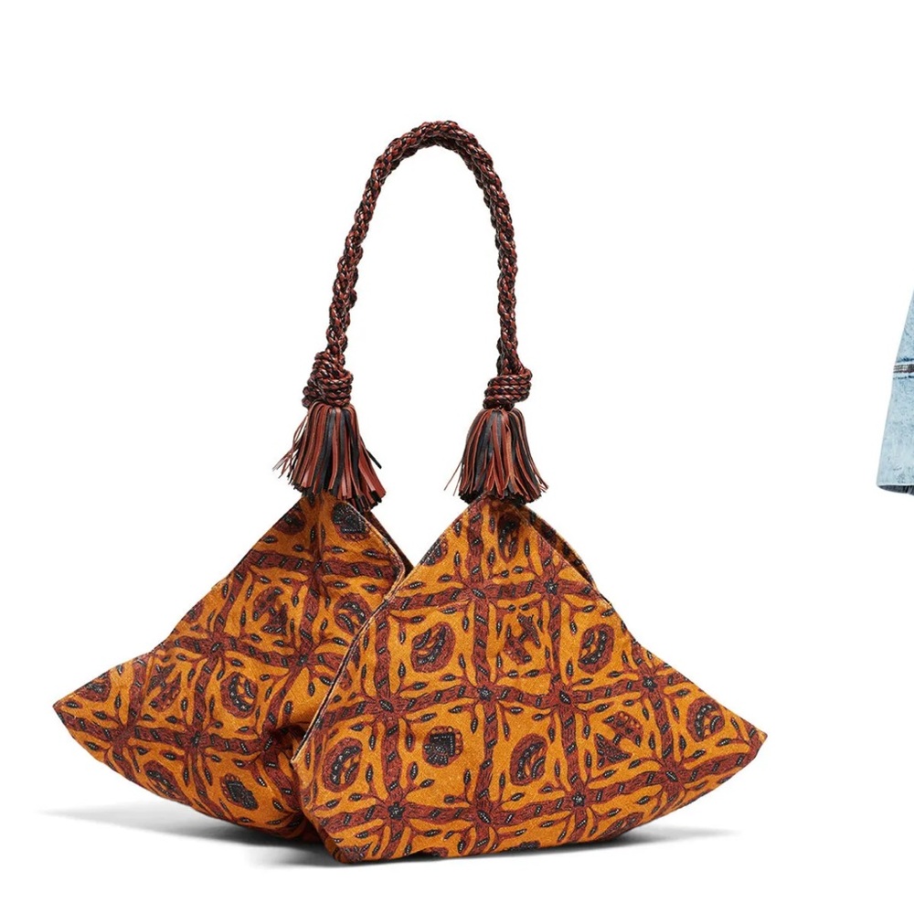 Ulla Johnson Adalia Ochre Leather Tassle Open Tote Bag